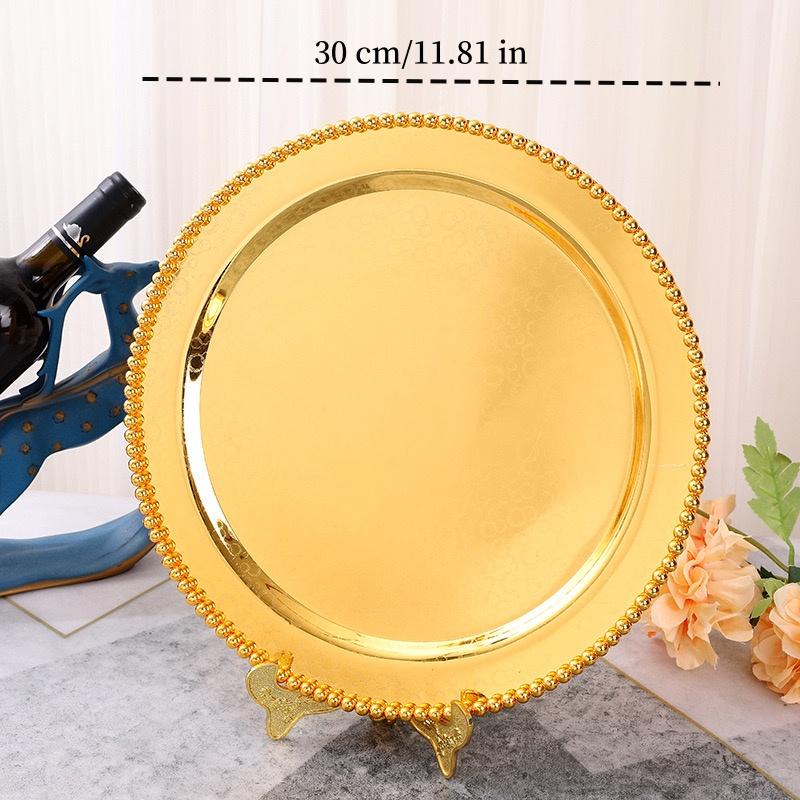 

European Style Fruit Plate,Golden Alloy Circle Shape Wave Point Luster Candy Tray,30 cm Dinner Snack Disc,Party Home Decoration 11.81 in