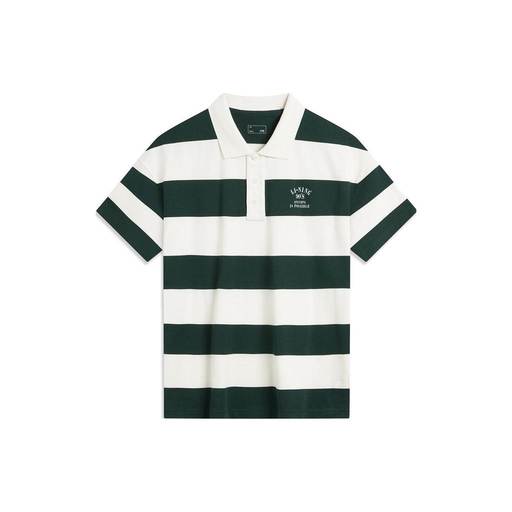 Li-Ning Weekend Youth Casual Comfortable Striped Polo Shirt Unisex Polo Shirts Retro-Green APLU235-5