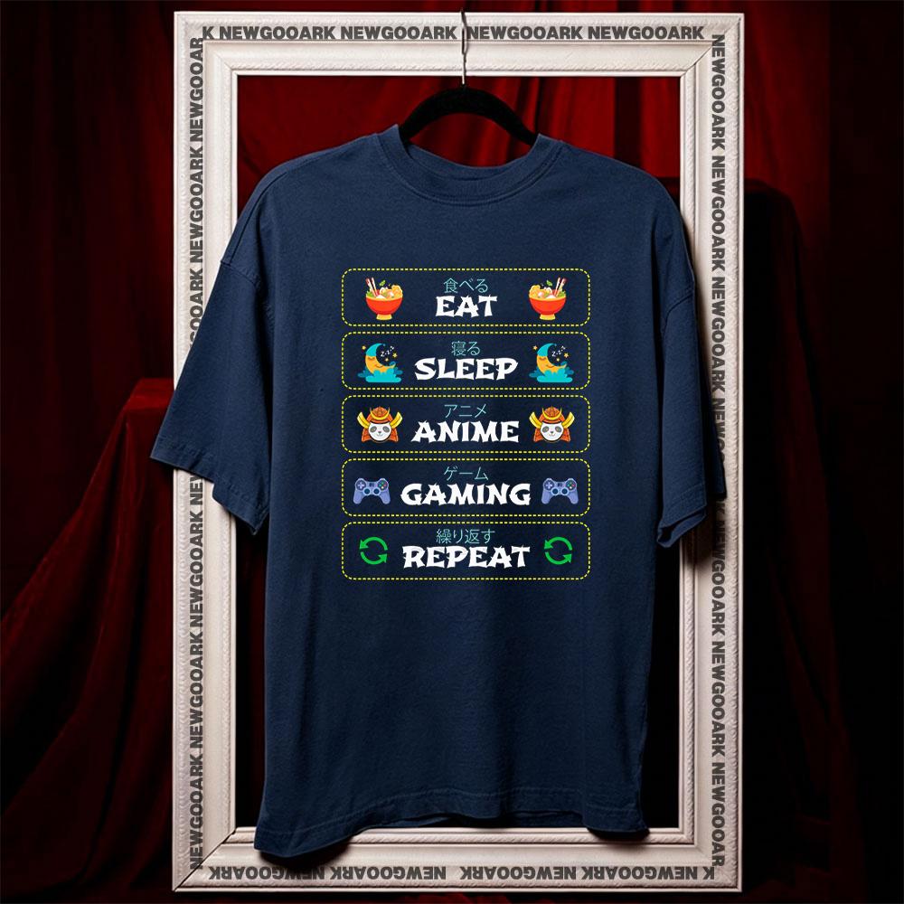 

Eat Sleep Anime Gaming Repeat Video Game shirt Women Unisex Casual cotton printed t shirts Adult streetwear camisetas ropa hombre S