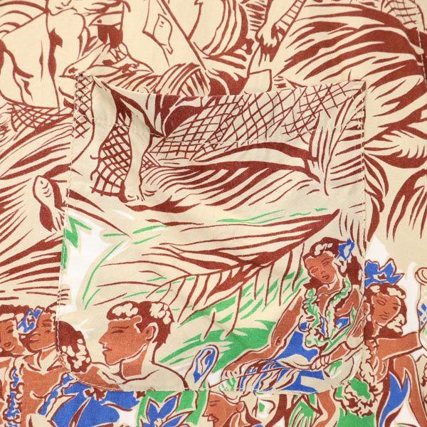 SUN SURF Overall Handle Short Sleeve Aloha Shirt Beige Men's Used