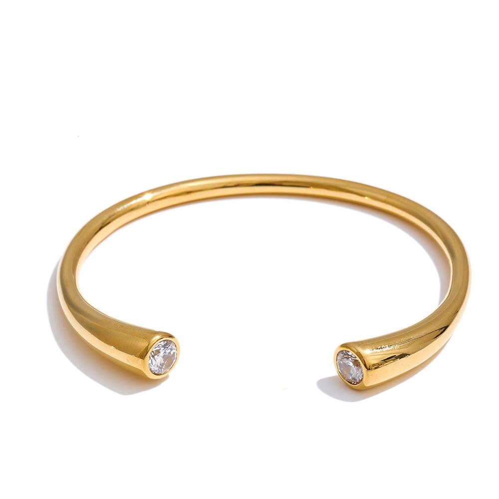 

Yhpup 60mm High Quality Stainless Steel Cubic Zirconia Cuff Open Bracelet Bangle for Women Smooth Metal Casual Modern Jewelry