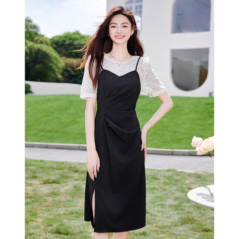Sishuinianhua Women's Elegant Short-Sleeve A-Line Midi Dress