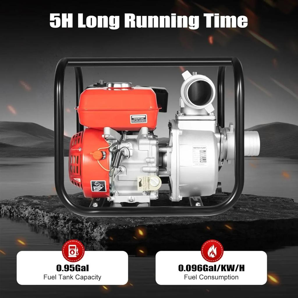 212CC Portable Gasoline Engine Water Pump for Farmland Watering Garden Irrigation,4-Stroke Gas Powered Trash Water Transfer Pump
