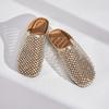 2025 summer new flat-bottomed bag head half slippers women's golden fishing net full of diamonds hollow sandals wear light single shoes