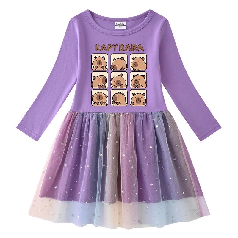 Korean Style Princess Dress: Stars & Rainbow Sequin Mesh, Short Sleeve for Summer, Long Sleeve for Spring/Autumn