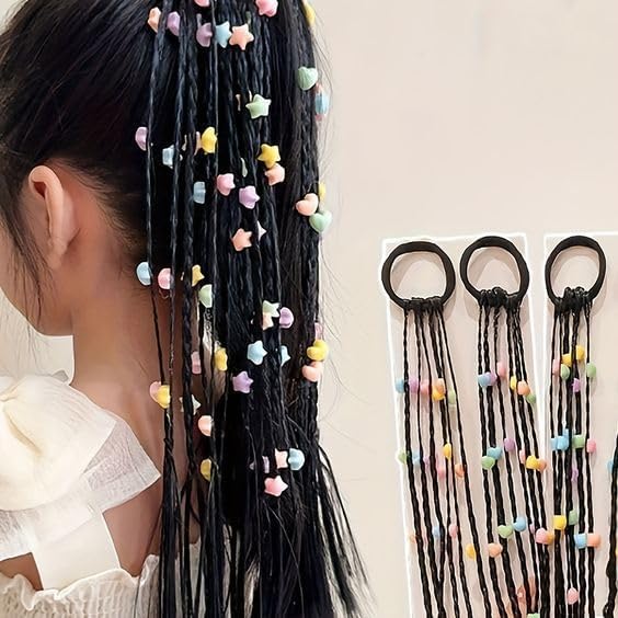 Mrefict Mädchen Regenbogen Zopf-Pferdeschwanz - 3er Pack Mehrfarbige Gummibänder Haarverlängerungen für Kinder, Crazy Hair Day Zubehör