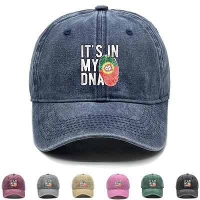 Fingerprints Flag of Portugal Print Adjustable Sun Hat, "IT'S IN MY DNA" Sports Hat Hip Hop Cozy Solid Distressed Snapback Baseball Hat