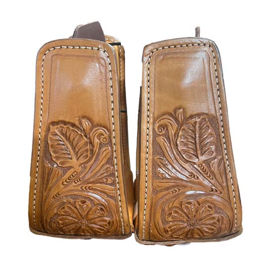 High Quality Horse Western Stirrups Saddle Tack Floral Handmade Tooled Leather Covered Pair