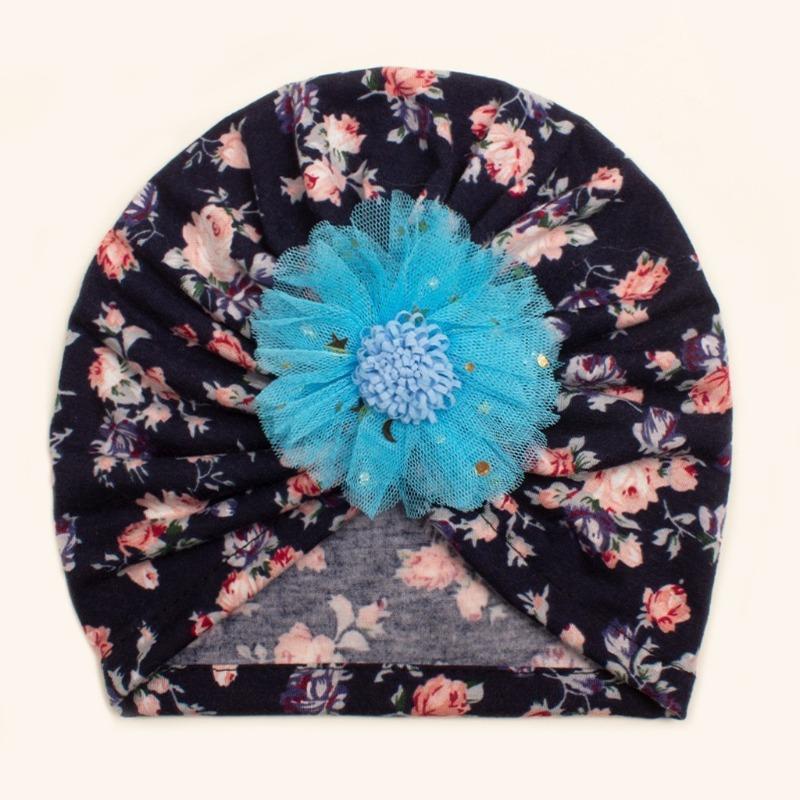 New baby flower headscarf hat, children's soft and comfortable creative printed tire hat, thin baby hat