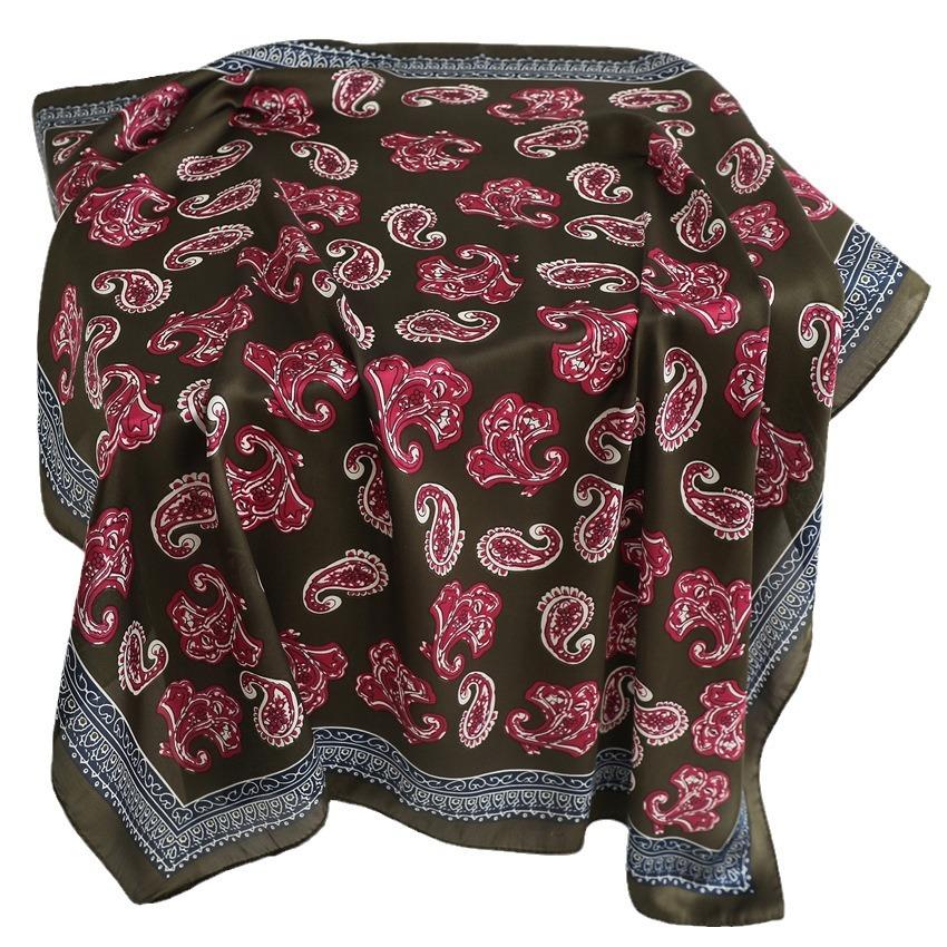 Paisley pattern European and American style silk scarf sunscreen shawl cashew scarf simulation silk 71cm square scarf professional scarf women