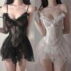Seksowna bielizna damska pokojówka sukienka Cosplay jednolite sługa sukienka Lolita egzotyczna odzież koronkowa sukienka Babydoll kostium erotyczny do odgrywania ról