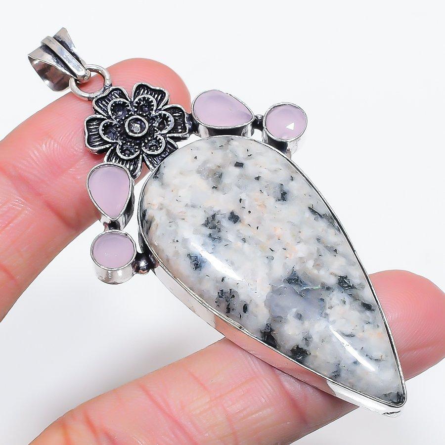 

Natural K2 Blue Azurite, Chalcedony 925 Sterling Silver Pendant 3.15 O0u72