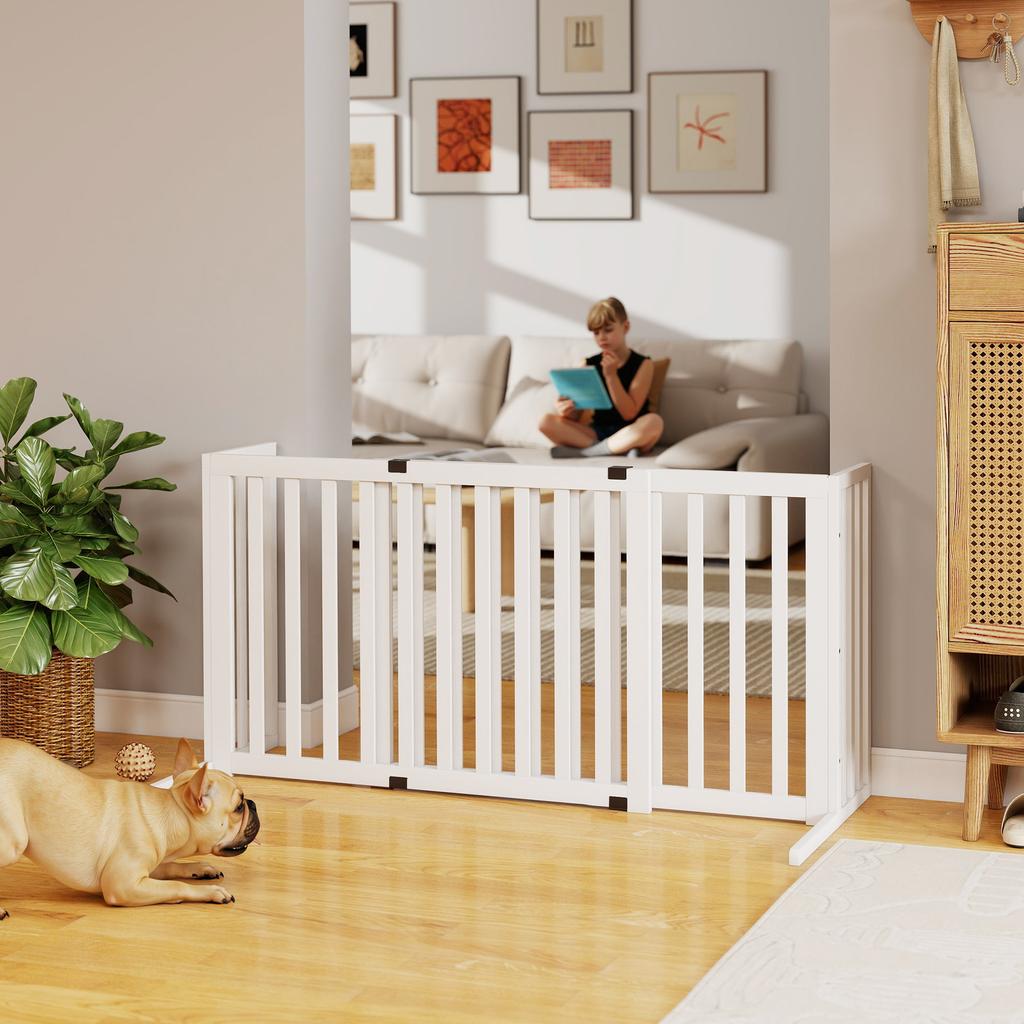 Dog Gate for Medium and Small Size Extendable Freestanding In Wood, 102-183x57x70 Cm, White