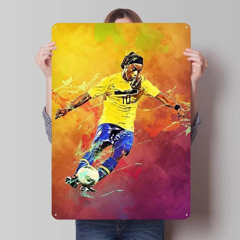 Ronaldinho Sign Sportposter Metallväggkonst av Muraler Vintage Metallplåtskylt Plakett för Väggkonstdekoration Mank Cave Retro Hem