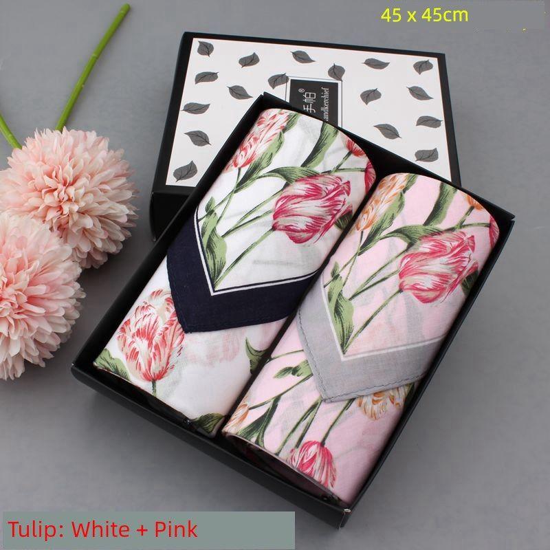 

Tulip High Quality Ultra-Thin Small Square Towel Environmental-Friendly Handkerchief Tulip: White + Pink