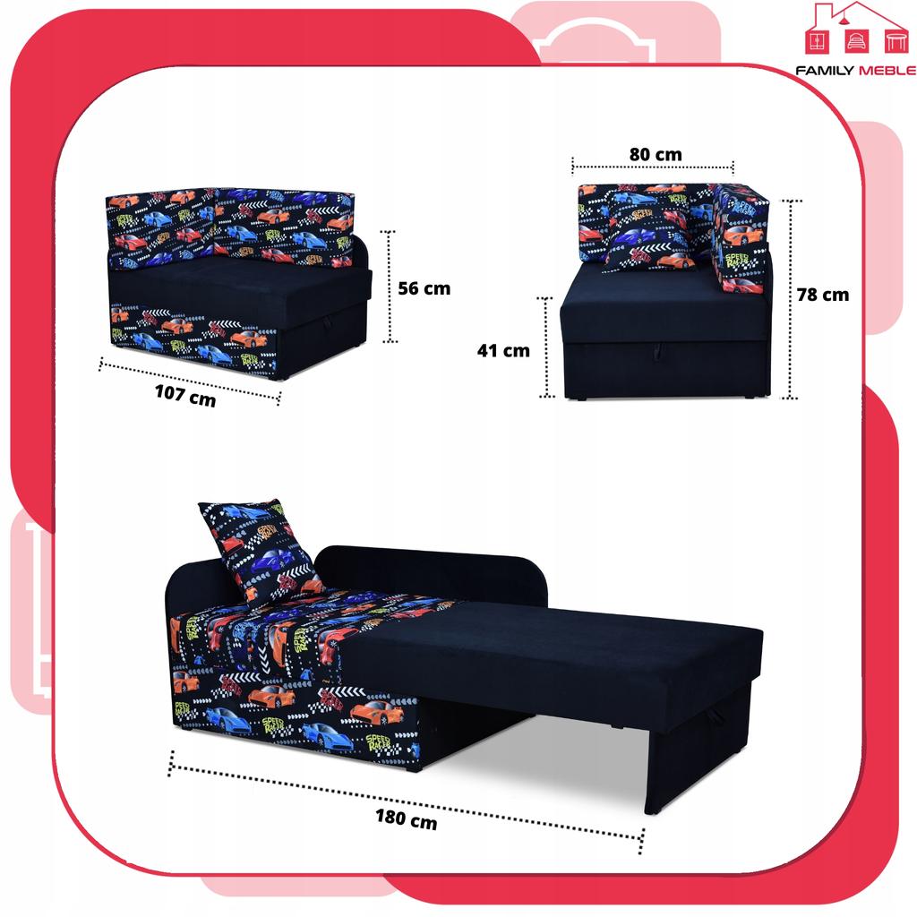 Narożnik dziecięcy Bambino rozkładany pojemnik łóżko dzieci materac kubuś