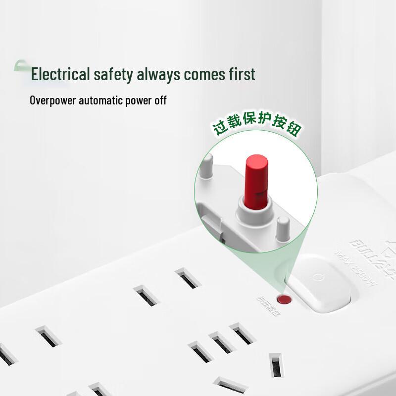 BULL GN-402 Safety Power Strip with Overload Protection, 3M, 6 Outlets