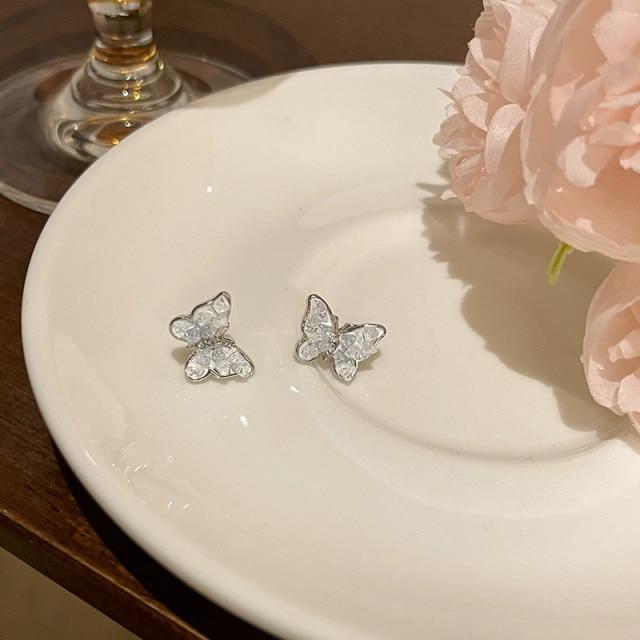 Cercei Butterfly Gradient Blue Silver Earrings for Women, Imitation Crystal, 1.1x1.2cm Fashion Jewelry