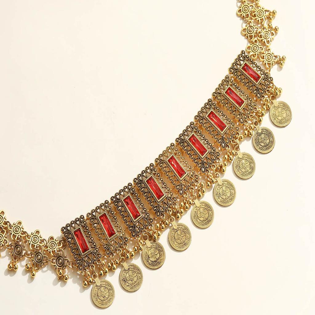 Vintage Geometric Diamond Fringed Coin Waist Chain Bohemian Long Waist Jewelry Fashion Ethnic Waist Jewelry