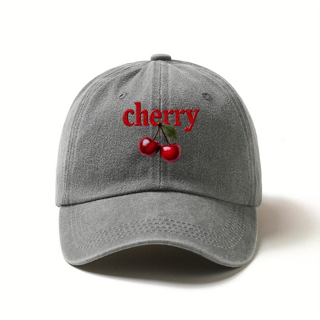 1 Cherry Vintage Baseball Cap  Pink Casual  Stretchy Polyester Hat with Cherry Design Perfect Gift for Family