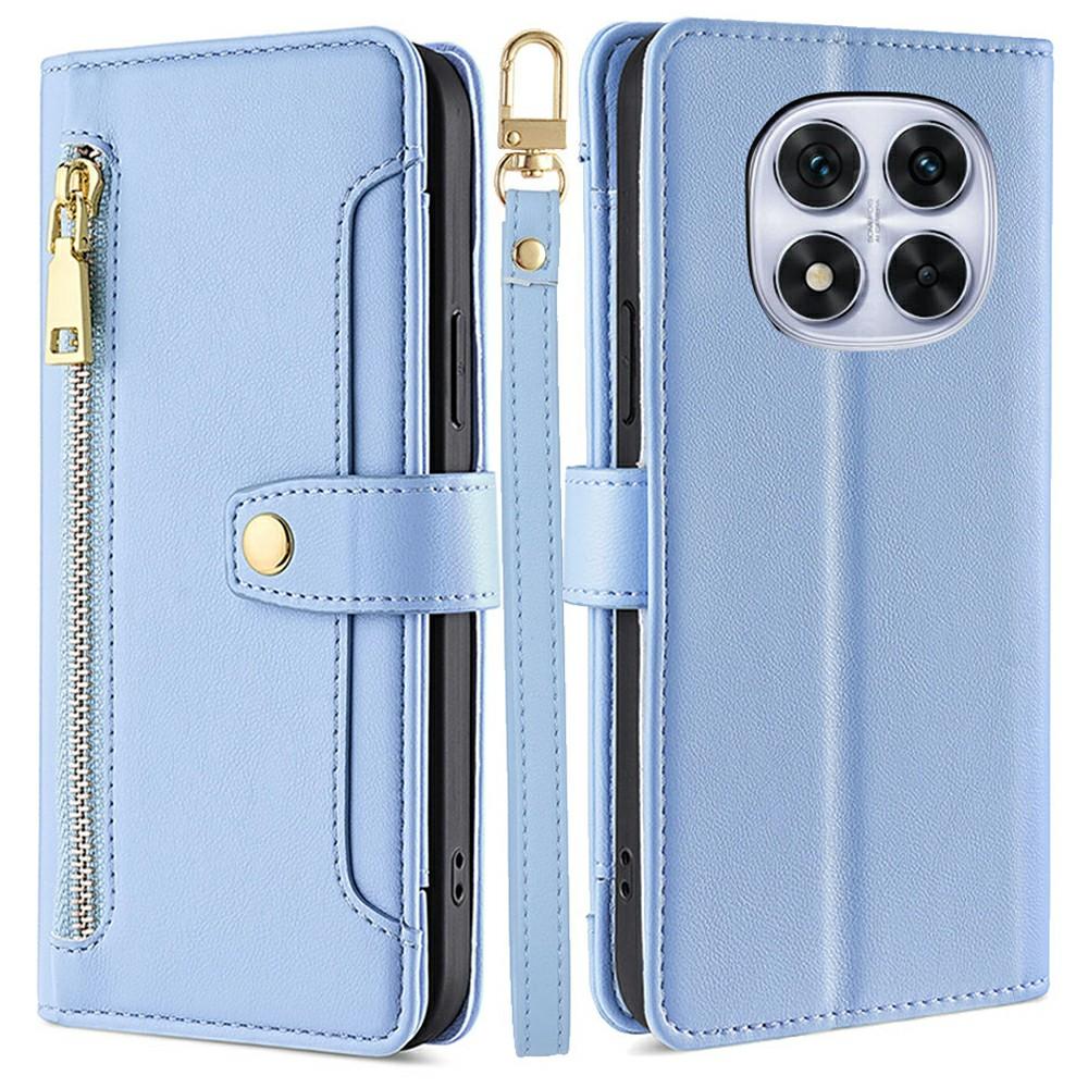 Kožené pouzdro pro Xiaomi Redmi Note 14 Pro 5G/Note 14 Pro+ 5G/Poco X7 5G Kapsa na zip Peněženka Kryt na telefon se 2 popruhy