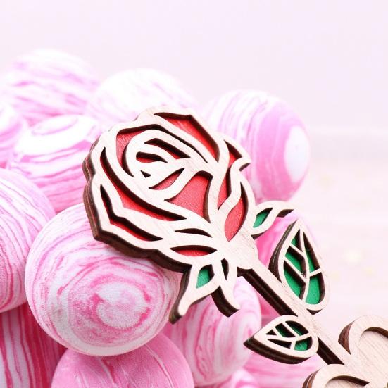 Wood Mama Rose Decoration with Stable Round Base Wooden 3D Carved Rose Flower Desktop Ornament Romantic Mother's Day Gift