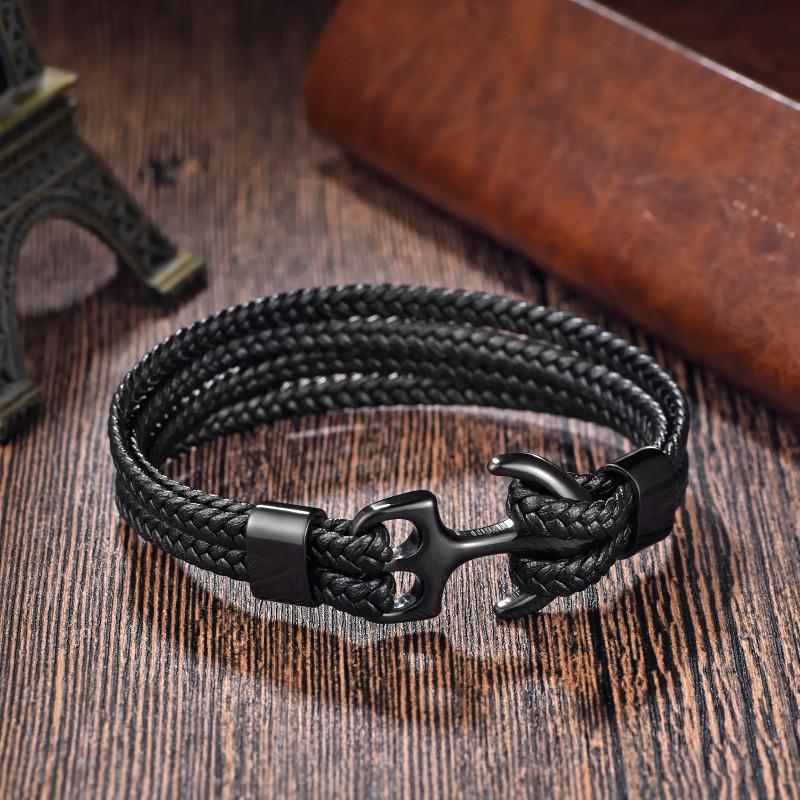 Edelstahl Anker Armband Herren Geflochtenes Lederband Verstellbare Größe Ins Stil Geometrisch Punk Schmuck