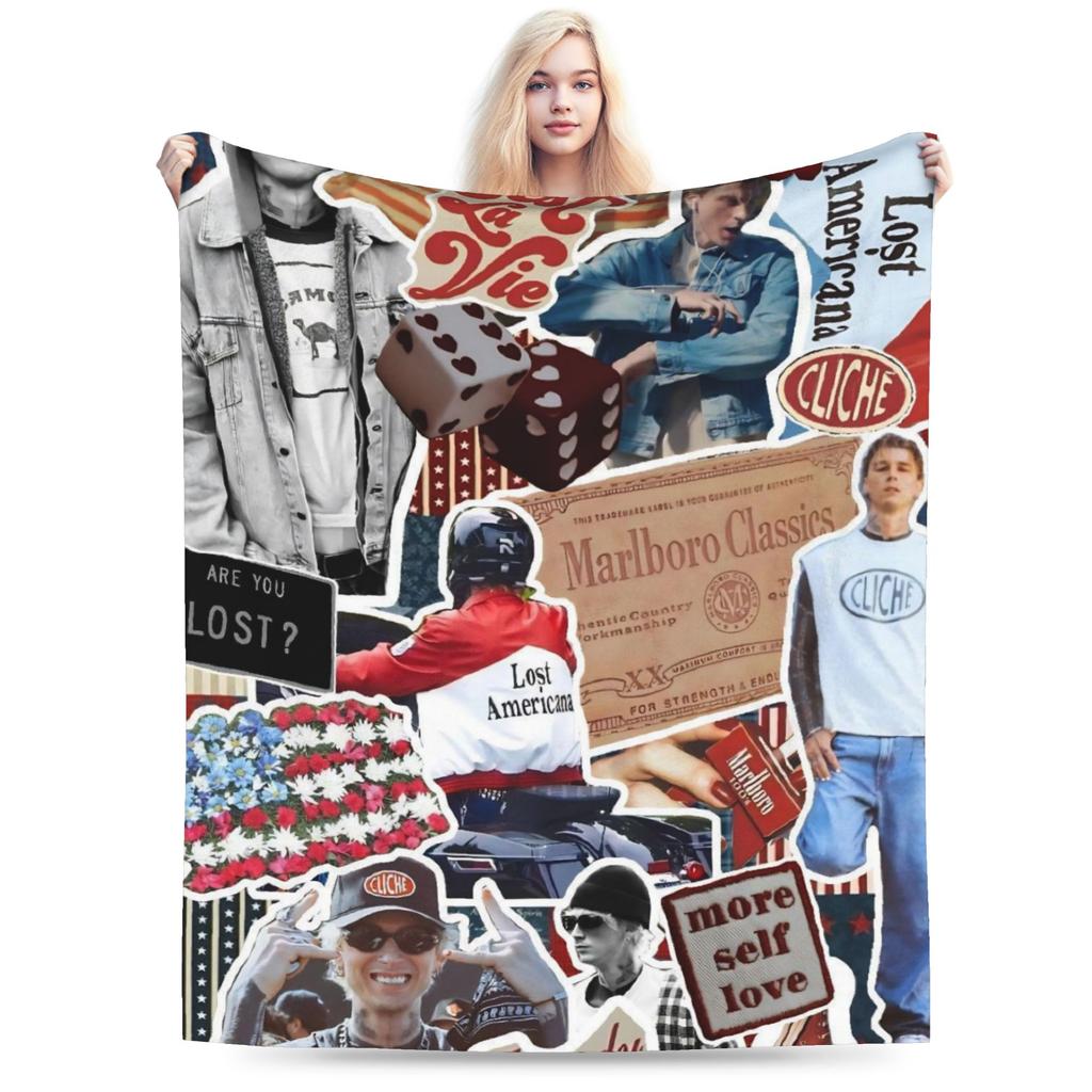 Nová MGK Lost Americana Tour - Lehká tenká flanelová deka, útulná přehozová deka, pratelná v pračce