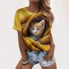 Women's T-Shirt Cute Kitten Print Fashion Casual Basic Tops Oversized Round Neck High Quality