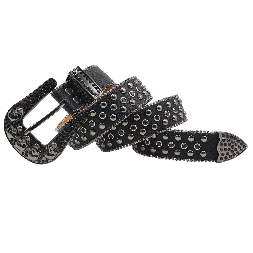 Snake Pattern Skull Rhinestone Belt European and American Style Women's Belt Extended Belt Denim Style Outdoor Belt