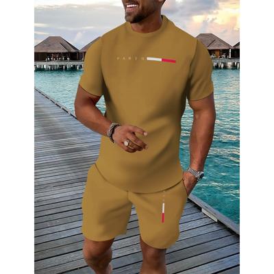 Lässiger Sportanzug Atmungsaktiver Outdoor-Anzug aus T-Shirt und Fünf-Hosen-Anzug für den Sommer mit 3D-Druck für erwachsene Männer