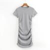 Classic Summer European & American Slim Fit Bodycon Mini Dress with Side Pleats