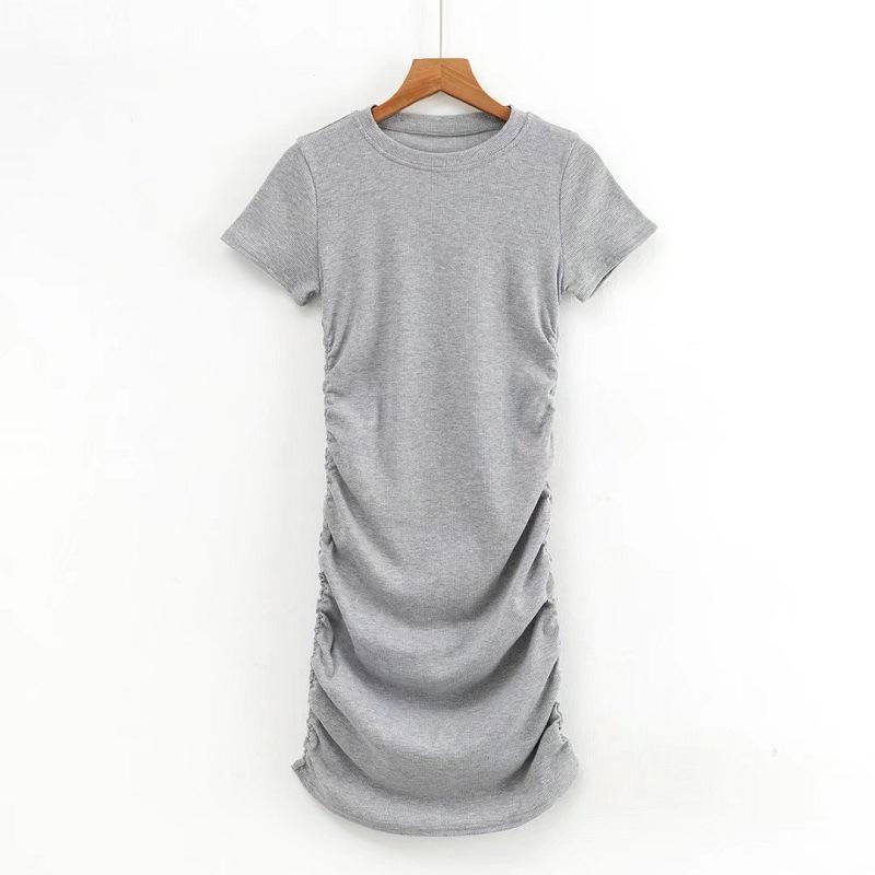 Classic Summer European & American Slim Fit Bodycon Mini Dress with Side Pleats