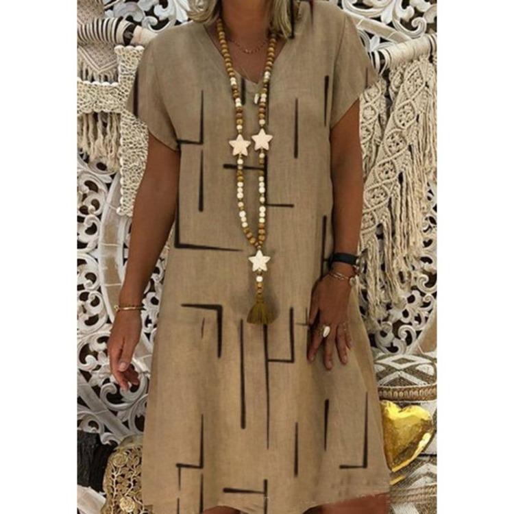 Plus Size Summer Dresses for Women Printed Loose V Neck Short Sleeve