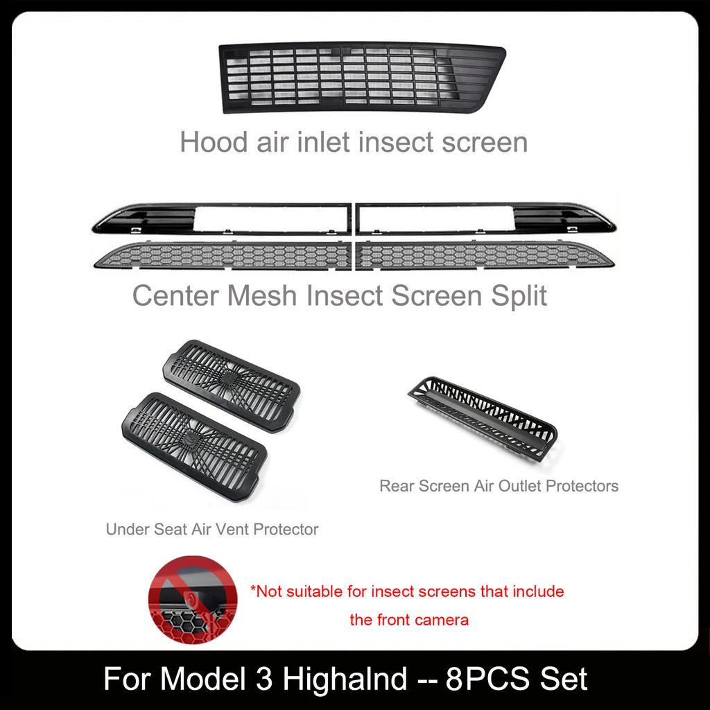 Grille Mesh erts for Tesla Model 3 Highland Front Air Inlet Vent Grille Cover Replacement for New Model 3 Anti-ect Net ABS