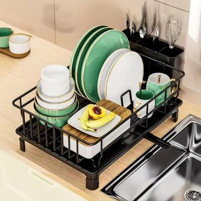 Extendable Dish Drying Rack Large Capacity Dish Drainer Organizer Drainboard Set  Kitchen Sink