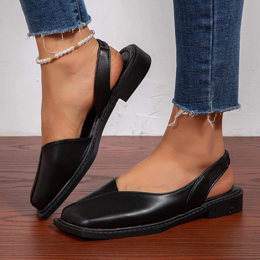 Sandales pour femmes Mode femme Été Couleur unie Bout carré Côté creux Chaussures arrière Talon bas élastique Décontracté Zapatos Para Mujer