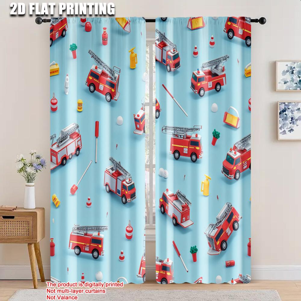 

Set Of 2 Spring Summer Curtains Firetrucks Emergency Service Thematic Versatile Polyester Outdoor Decorations Ldeal Curtain Sheer W100*H70(CM)-Hooks&2PCS