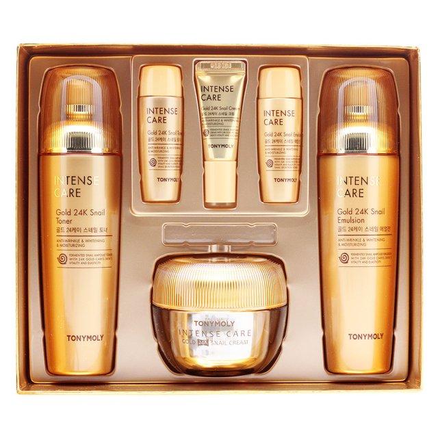 

TONYMOLY Intense Care Gold 24K Snail 6 items Skin Care Set(Toner+Serum+Emulsion+Cream)