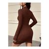Women's High Collar Trend Corduroy Lycra Dress Cotton Seasonal And Winter