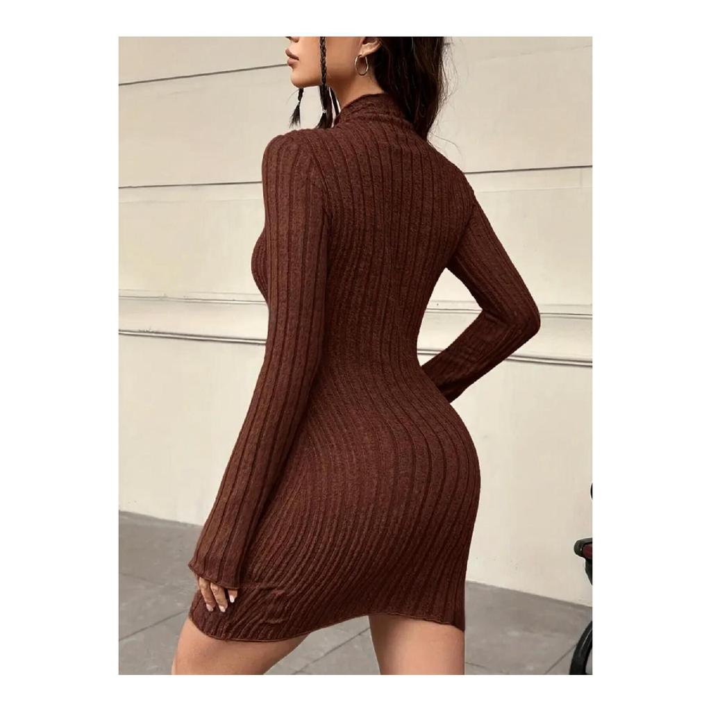 Rochie de damă cu guler înalt din velur lycra, bumbac, sezonieră și iarnă