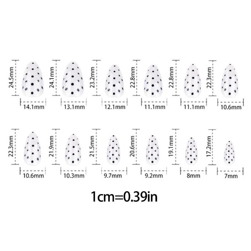 24Piece Black Dot Artificial Nail White Base Press On Nail Breathable Fake Nail For Office Party Wedding Wear