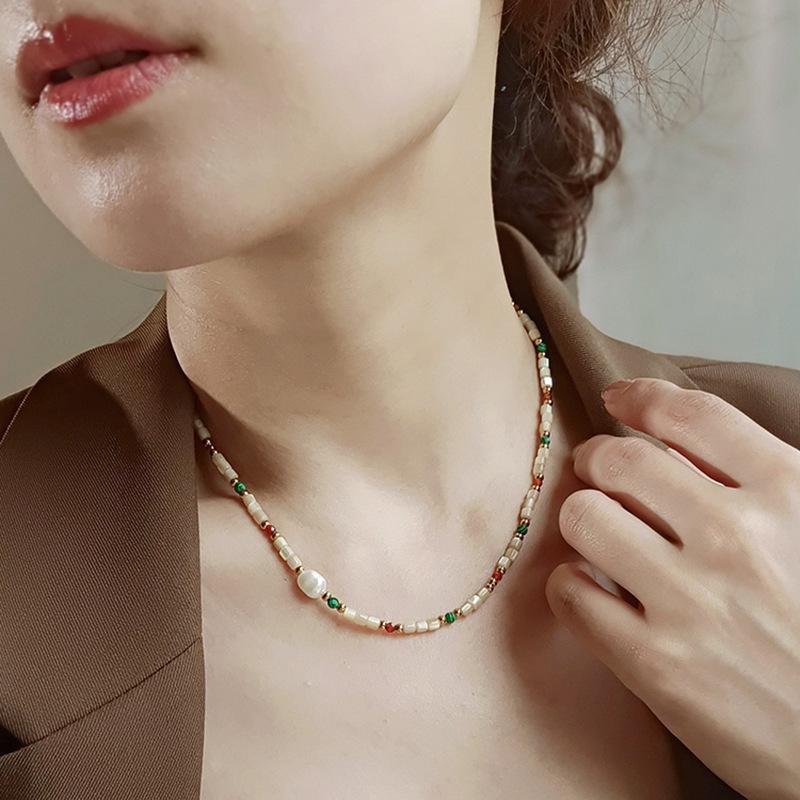 Guochao Fritillary Freshwater Pearl Artificial Crystal Necklace Fashion Retro Necklace Personalized Items