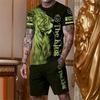 3D Printed Lion Round Neck Short Sleeve Suit - Trendy Brand