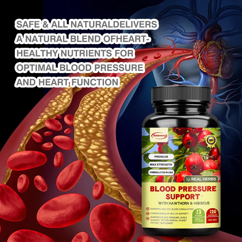 Blood Pressure Support - with Hawthorn and Hibiscus- Natural Supplement Healthy Heart Brain Immune Blood Vessels Flow Blood Pressure Cholesterol