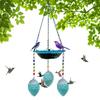 Bebedouro de Pássaros de Vidro Pendurado com Corrente Decorativa e Três Enfeites de Pinha Embossados para Uso Externo no Jardim, Quintal ou Pátio
