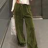 Damen Samt Freizeit Hose mit weitem Bein Kordelzug Taille Lounge Hose