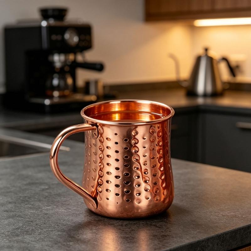 Copper Cocktails Mug with Textured Metallic Finish, Hammered Moscow Mules Cup for Home Dining, Kitchen Bar, Parties, Camping, and Picnics
