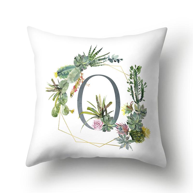 Polyester Pillow Cover Home Green Succulent Pillow Cover 26 English Letters Cushion Cover Car Cushion Cover Premium