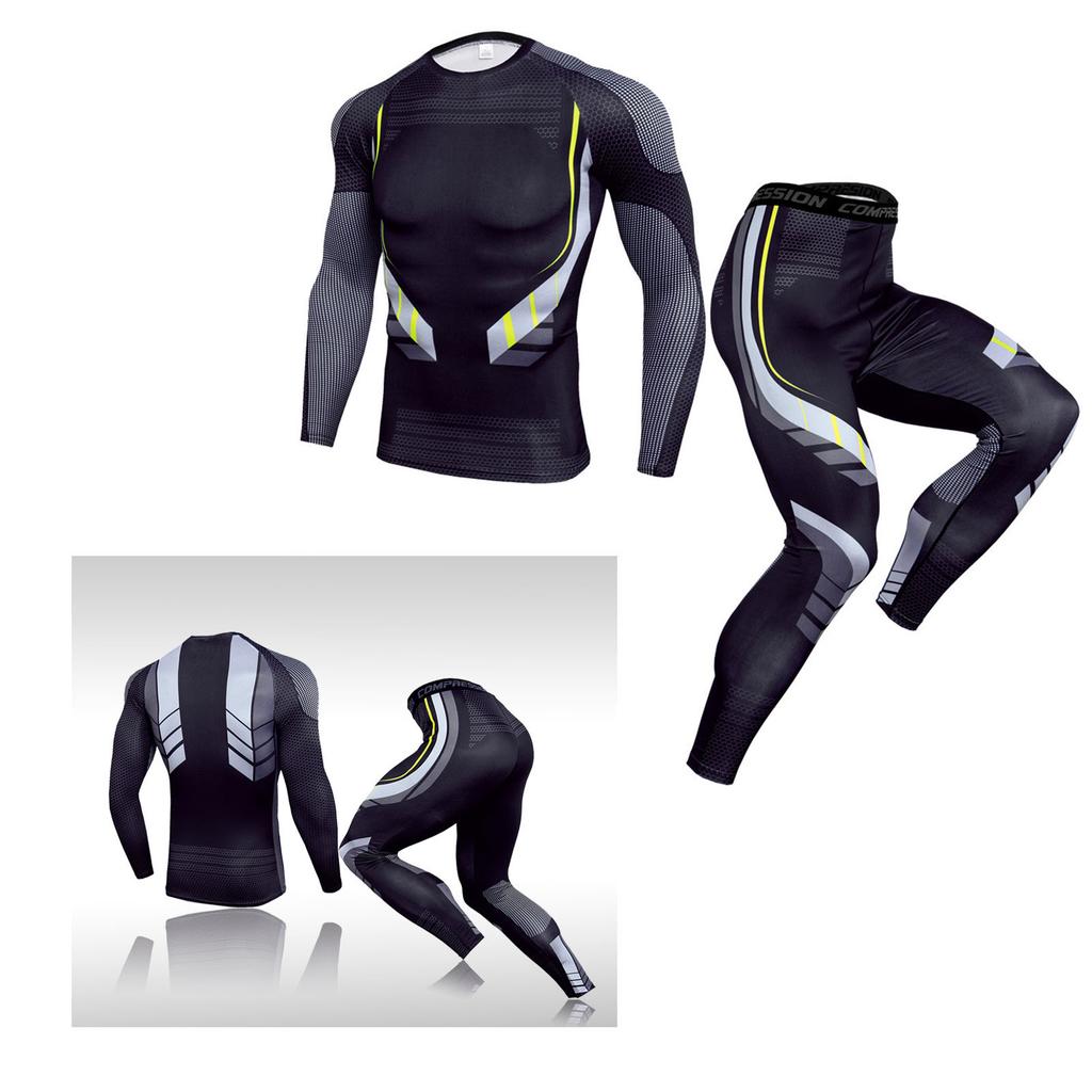 Men Tight Fitness Suit Quick Drying 2 Piece Breathable Workout Suit with Gel Pad for Exercise Training TK174 Suit L